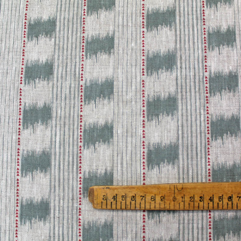 70CM REMNANT Home Furnishing Linen - Ikat Esque - Sage Green and Red
