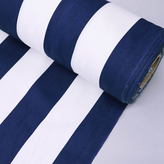 80CM REMNANT Cotton Gabardine Twill - Wide Stripe - Navy and White