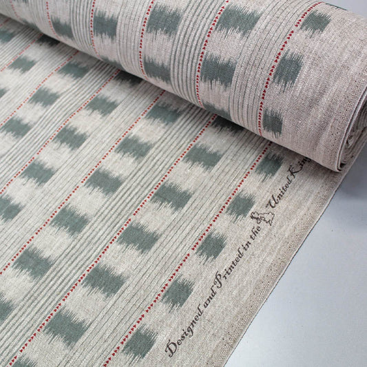 70CM REMNANT Home Furnishing Linen - Ikat Esque - Sage Green and Red