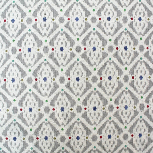 75CM REMNANT Home Furnishing Ikat Linen Mix Geometric - Stevie in Jewel and Grey