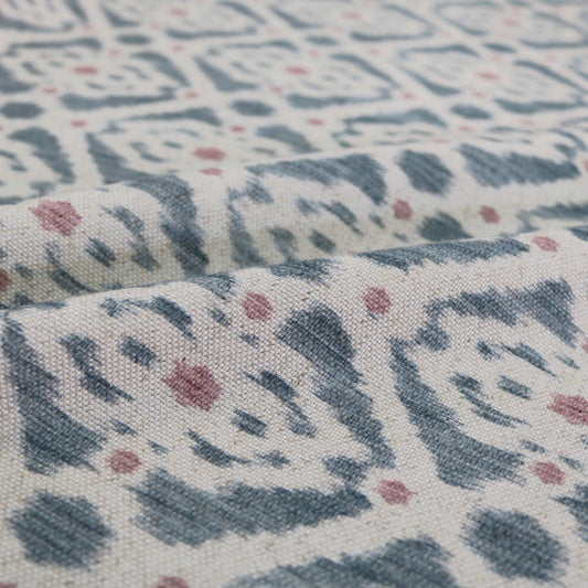 90CM REMNANT Home Furnishing Ikat Linen Mix Geometric -Stevie in Blue/Pink